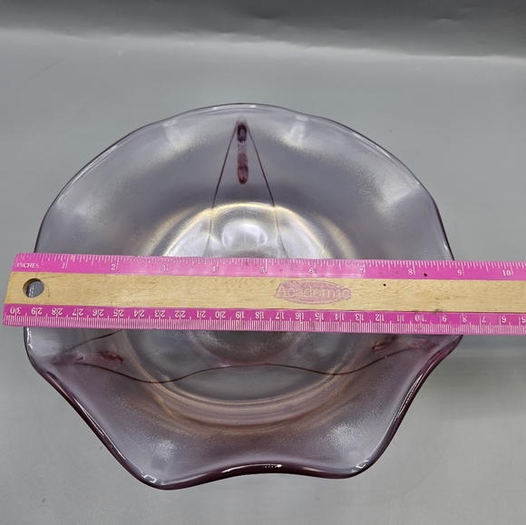 Fenton Pink Iridescent Stretch Hexagonal Bowl Dolphin Koi Fish Handles Signed - Picture 6 of 9